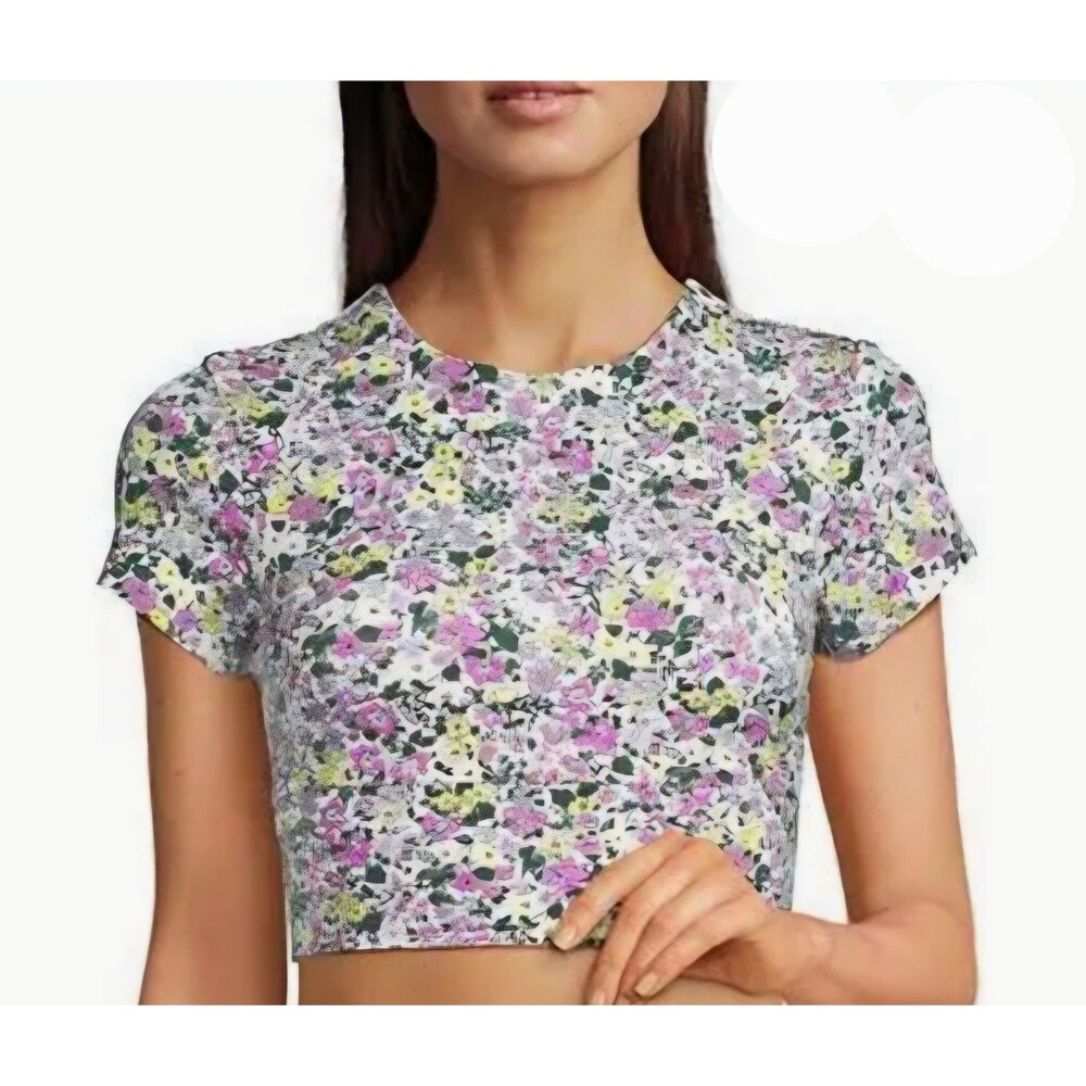 Lands' End Cap Sleeve Midkini Swim TopFloral Short Cropped Rash Guard 8DD